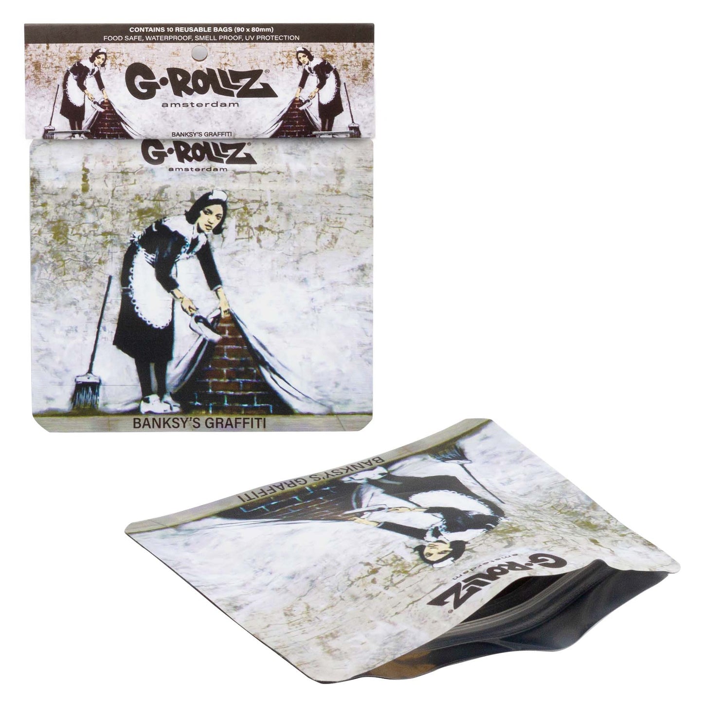 G-Rollz | Banksy Graffiti 'Camden Maid‘ Design 90x80 mm Smell Proof Bag